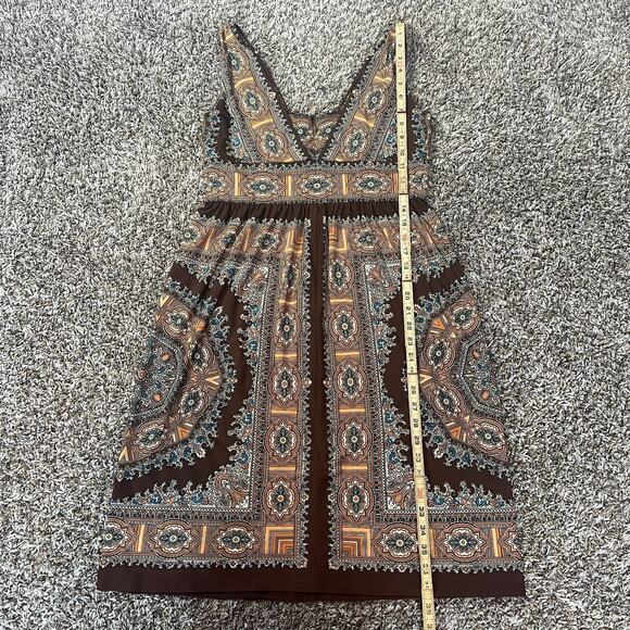Sleeveless Dress Size 6 Brown Tan Brocade Paisley Stretch Empire Waist Boho Y2K - Picture 14 of 16